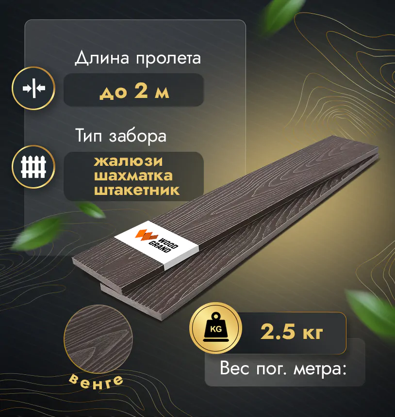 Заборная доска из ДПК в цвете Венге