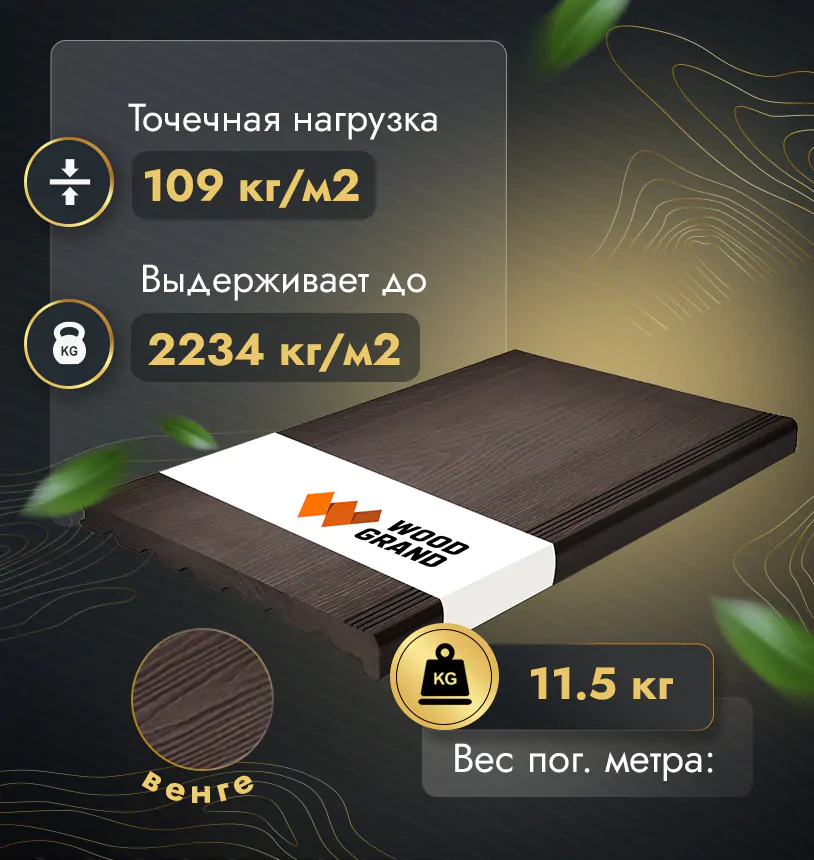 Ступени из ДПК для лестниц в цвете Венге